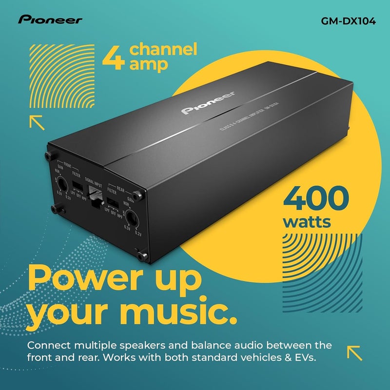 Pioneer GM-DX104 4-Channel Car Amplifier – 400W Max, Efficient Class D, Bridgeable Design - Image 3